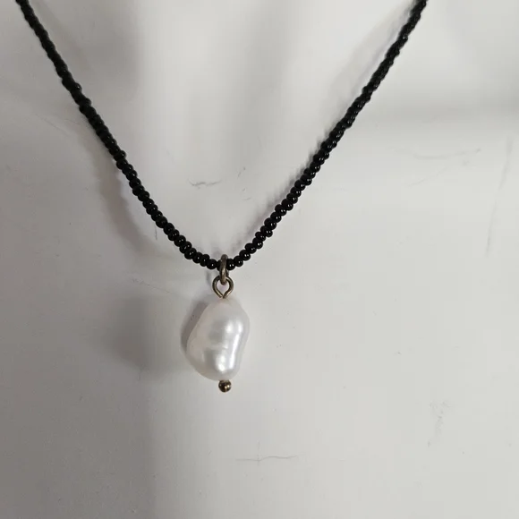 J. Crew Black Beaded Necklace with Pearl Charm - Picture 2 of 3